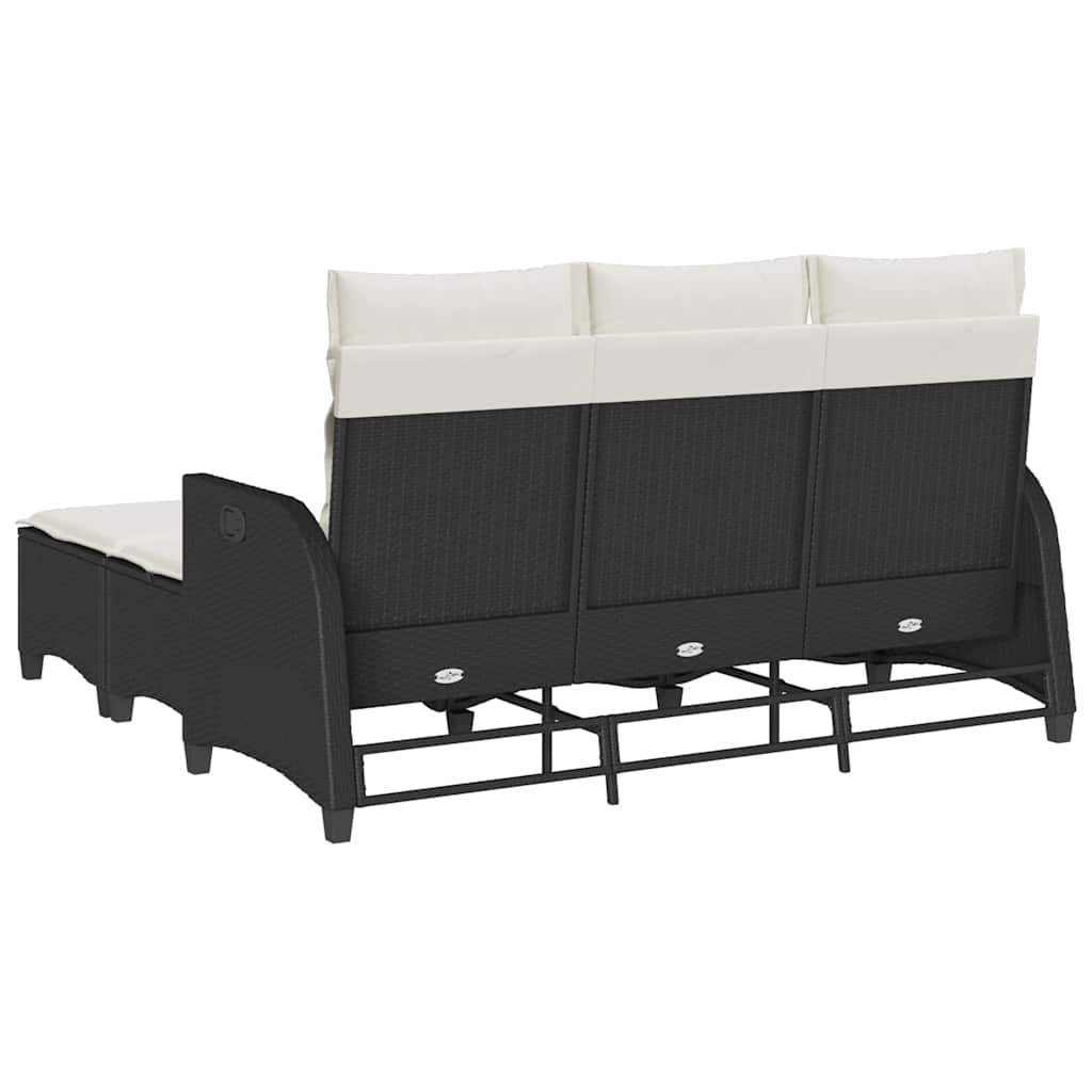 3tlg. Garten-Sofagarnitur mit Kissen L-Form Schwarz Poly Rattan